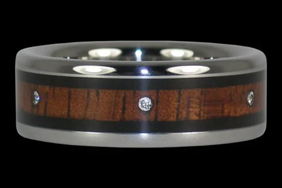 Mens Diamond Wood Titanium Ring