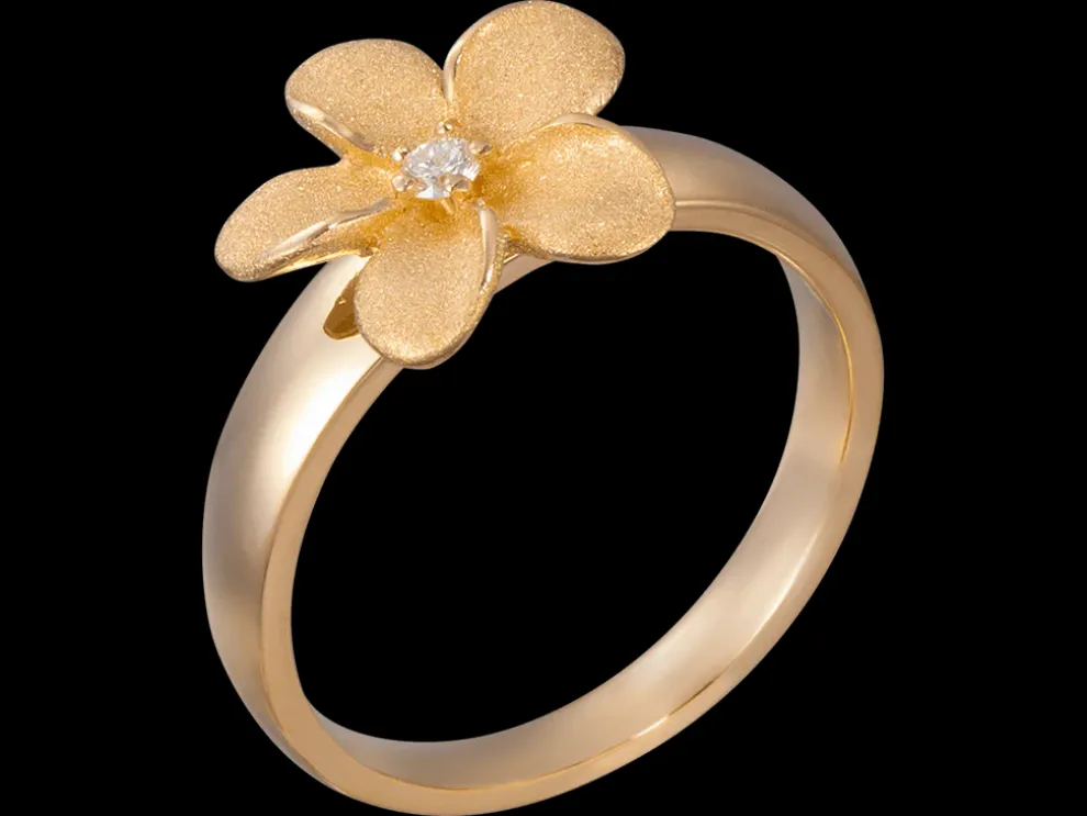 13Mm 14K Flower Ring With 0.04 Carat Diamond