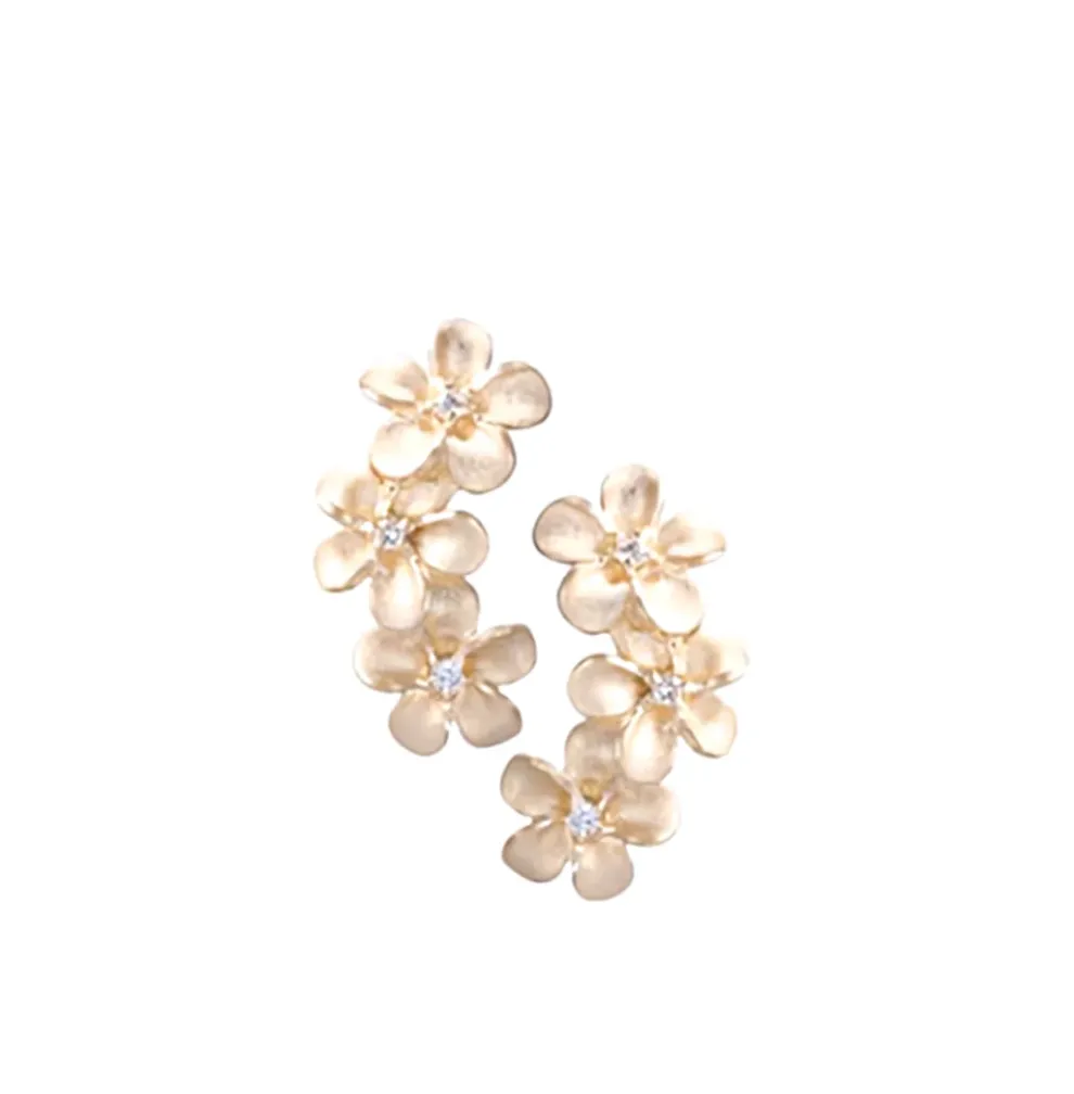 8Mm 14K Plumeria Earring With 6 Diamonds