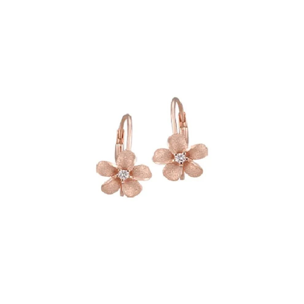 8Mm 14K Plumeria Earrings With 2 Diamonds