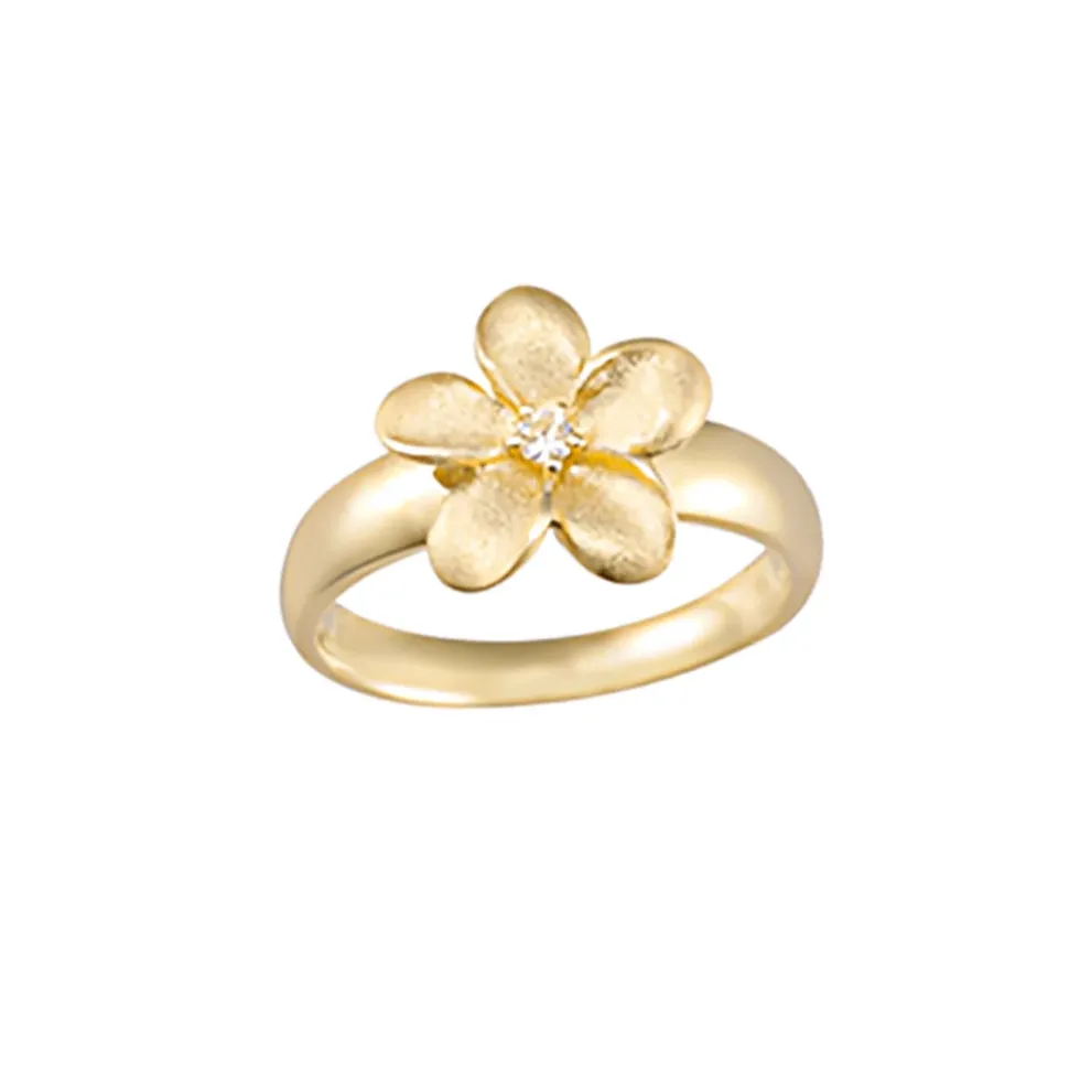 10Mm 14K Plumeria Ring With 0.03 Carat Diamond