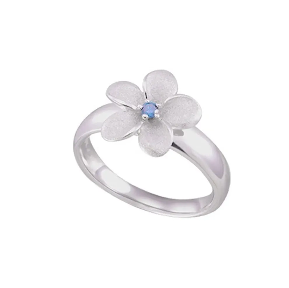 13Mm 14K Plumeria Ring With Blue Diamond