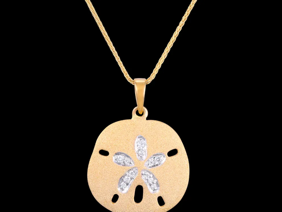21Mm 14K Sand Dollar Pendant With 12 Diamonds