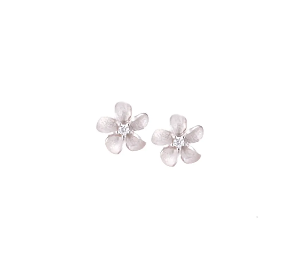 8Mm Plumeria Earrings 14K With 2 Diamonds