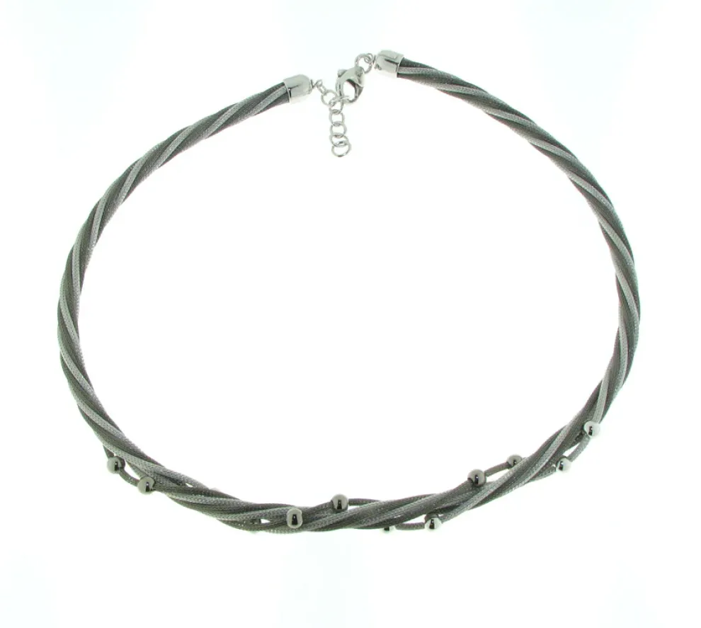 Sterling Silver Grey Mesh High Polish Ball Necklace