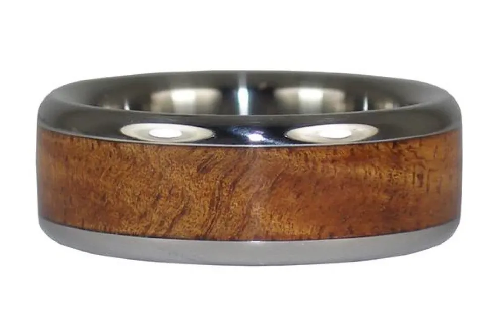 Tiger Koa Wood Hawaii Titanium Ring