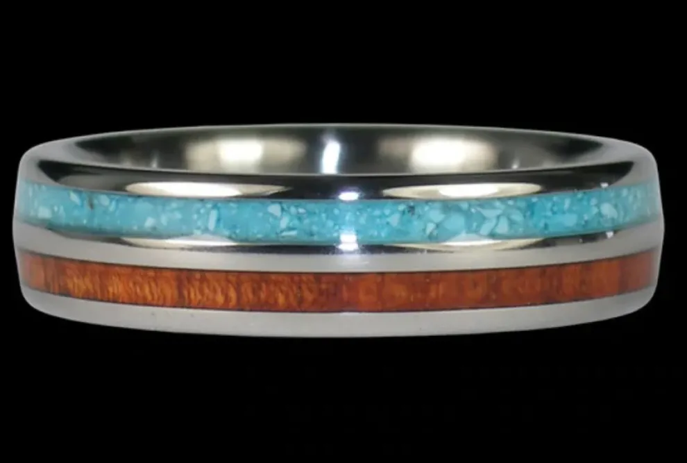 Turquoise And Koa Titanium Ring Band