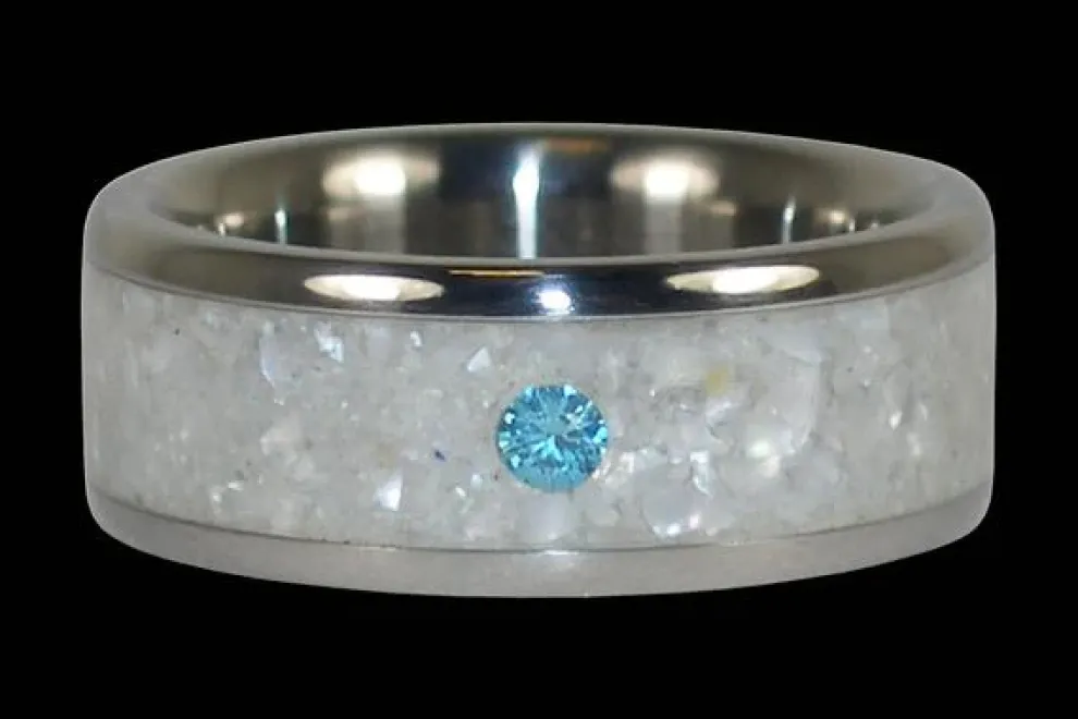 White Pearl Blue Diamond Titanium Ring